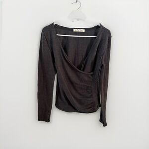 We the Free Wrap Top Womens Small Gray Long Sleeve Like A Boss Raw Hem